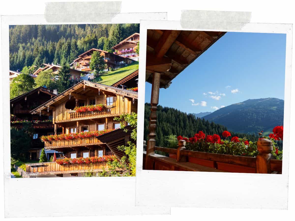 Chalet resort in summer in Austrian Alps