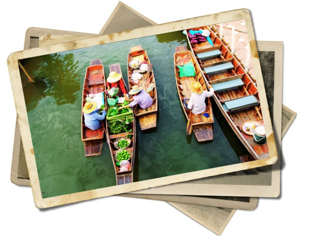 sellers making trading in floating market in Bangkok, Thailand