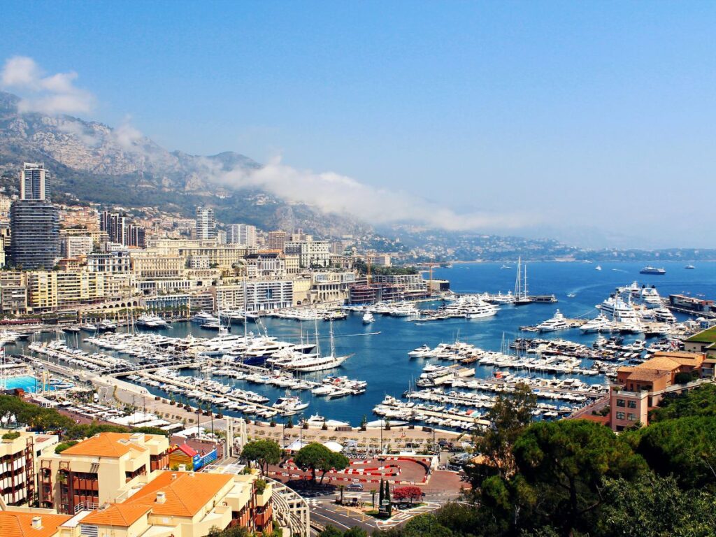 Monaco port view from the rooftop mountain