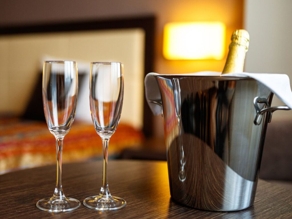 boutique hotel room and champagne in Zhongshan, Taipei, Taiwan