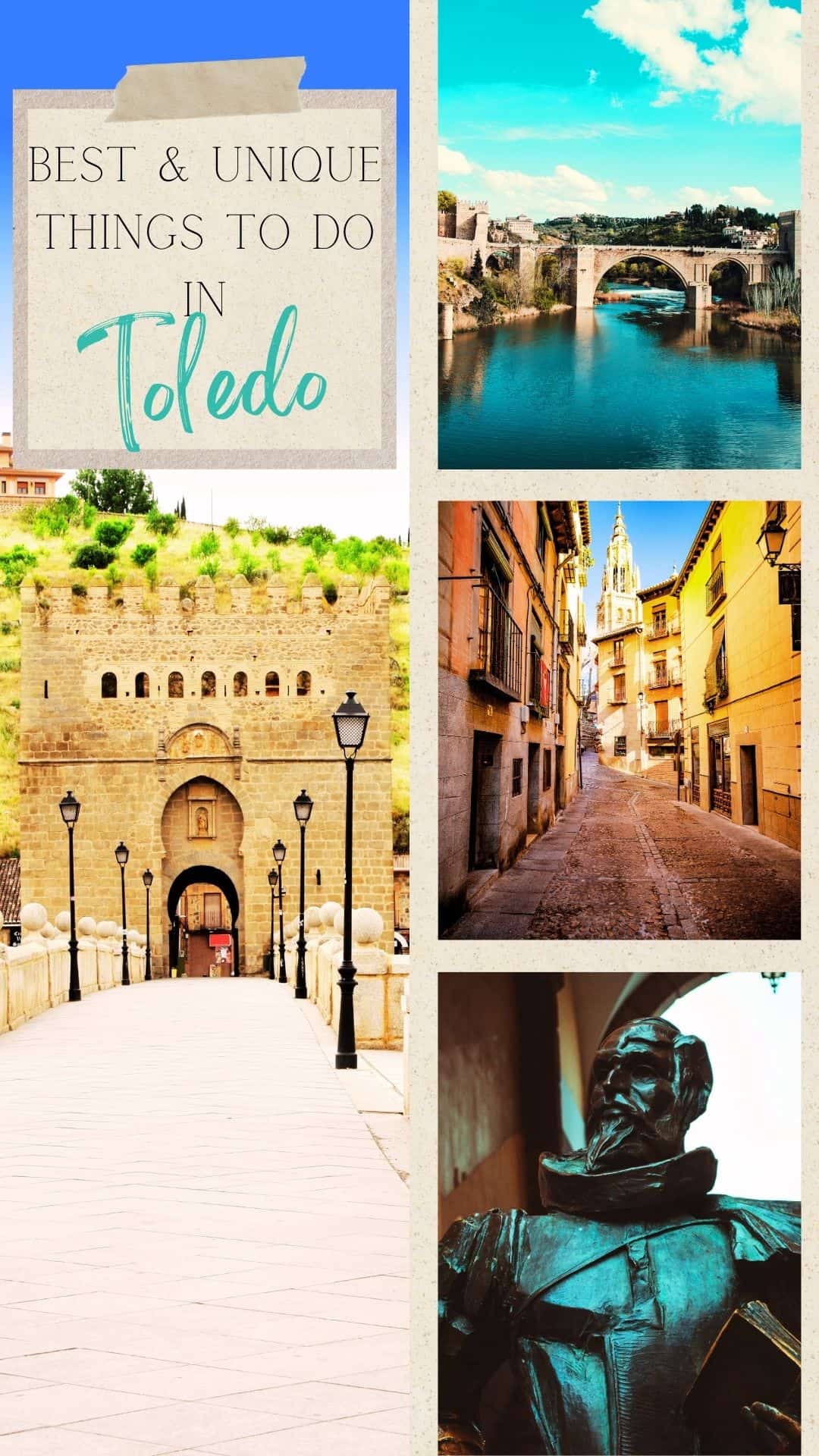 Puerta del Sol, Cervantes Statue, Streets on Toledo's Old Town, Toledo Spain
