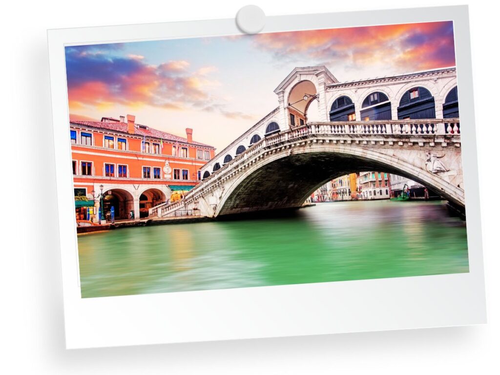view Rialto Bridge from gondola, Venice , Italy