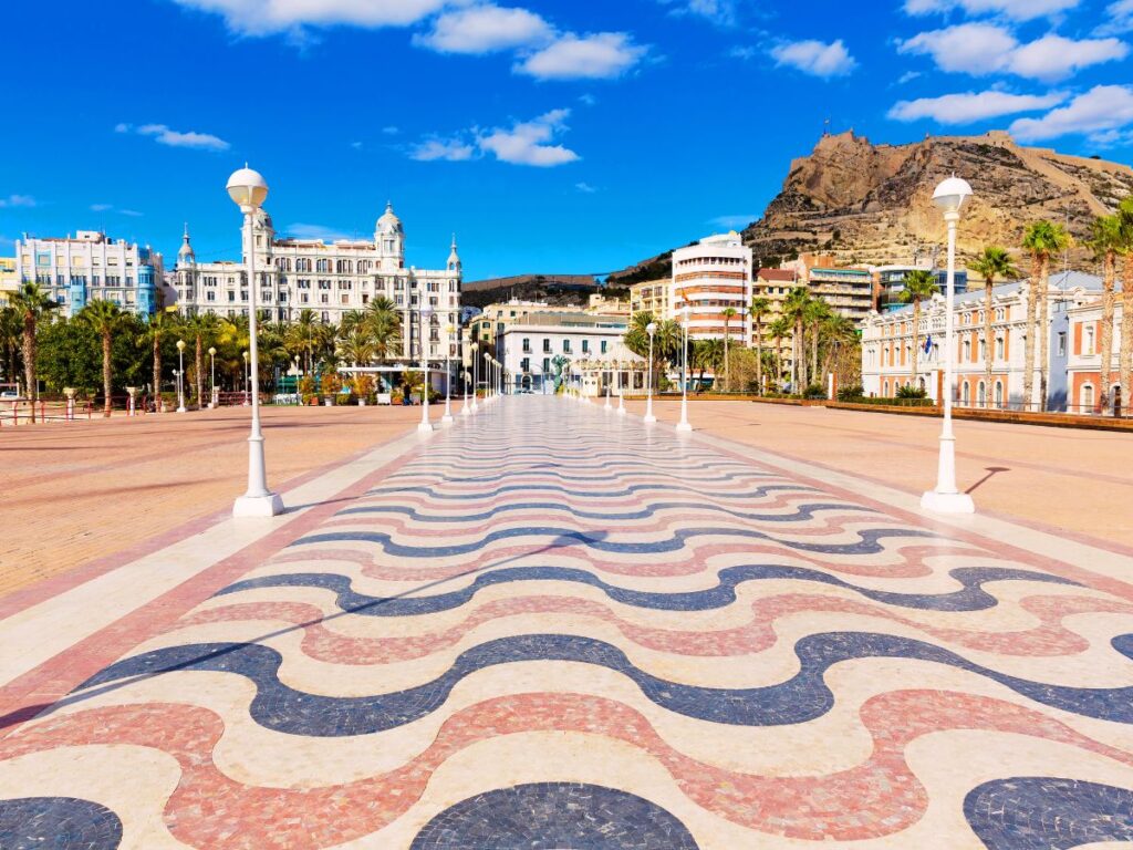 Alicante city, town, walking area, beach front, Spain