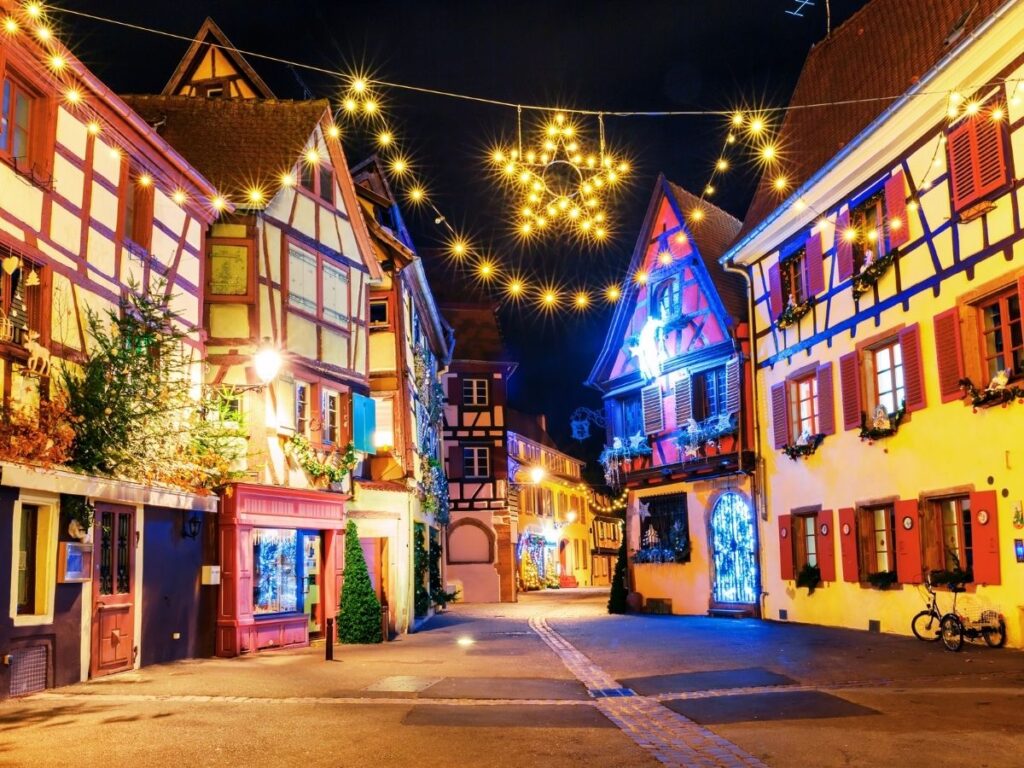 Luxury Christmas Holiday Getaways on streets filled with lights and celebration atmosphere