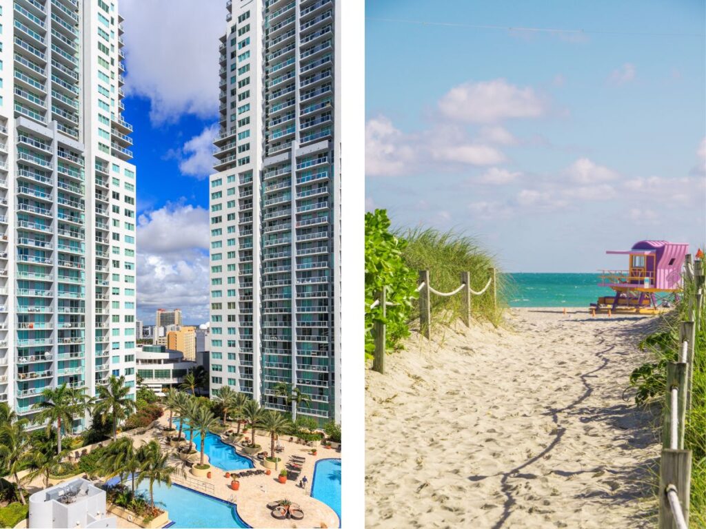 living the hotel in Miami and walking towards the beach