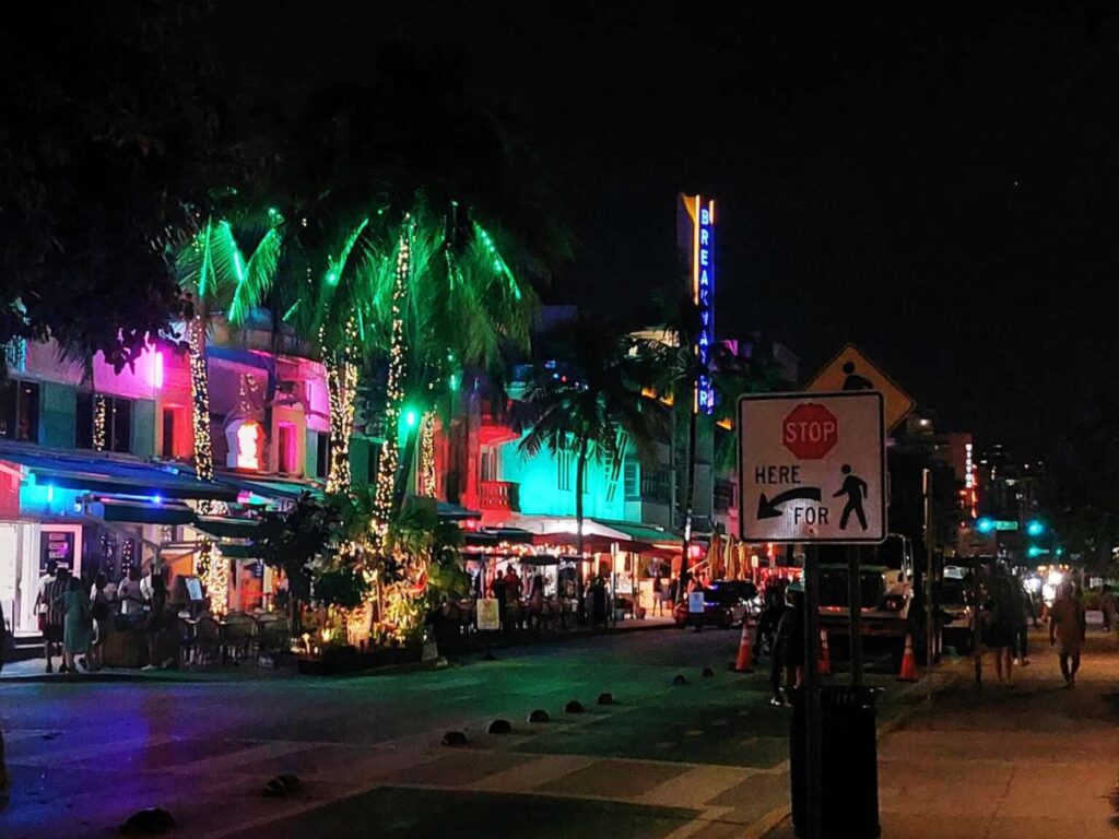 Streets night atmosphere in Miami Beach