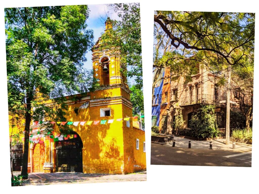 Church and building in a safe district in Mexico City