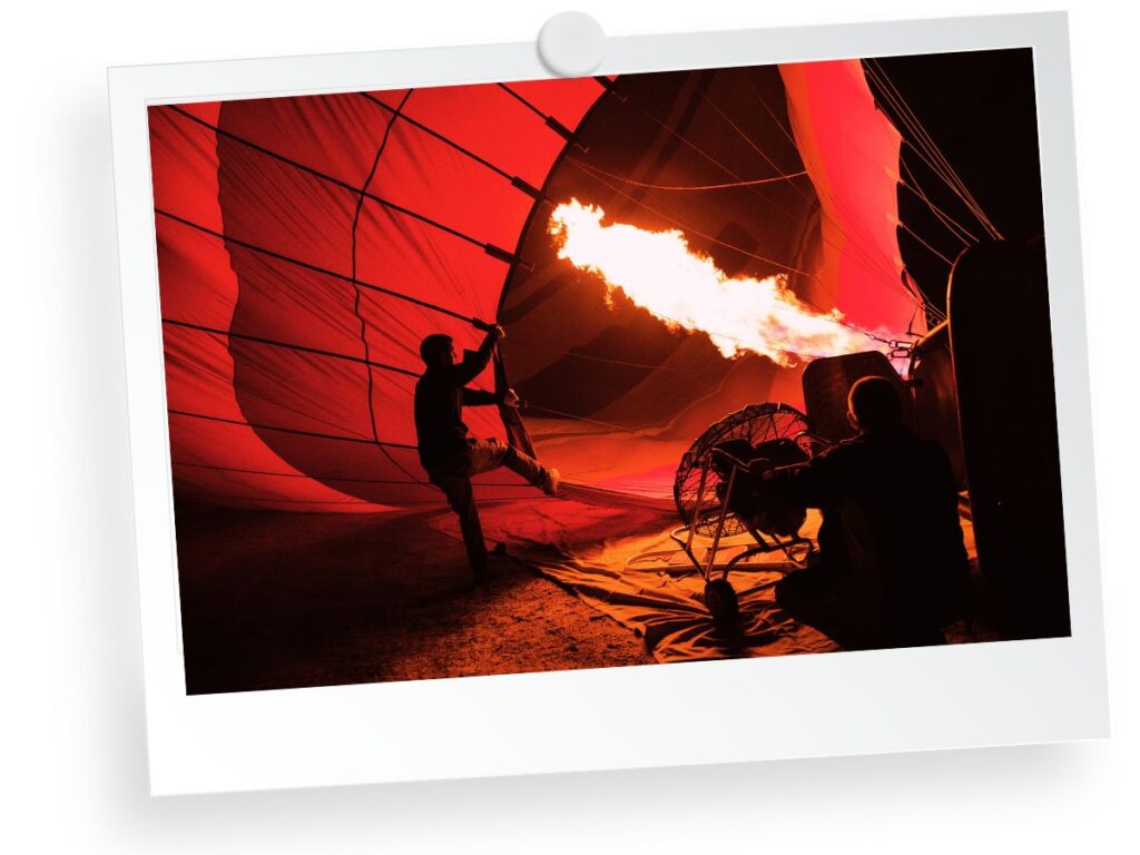 starting the fire for a hot air balloon ride in Mexico City