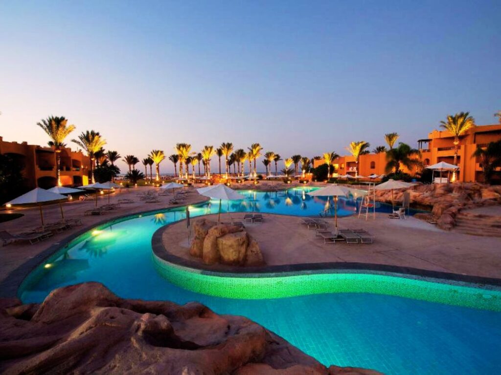 Sunset at pool in Stella Beach Resort & Spa, Makadi Bay, Hurghada