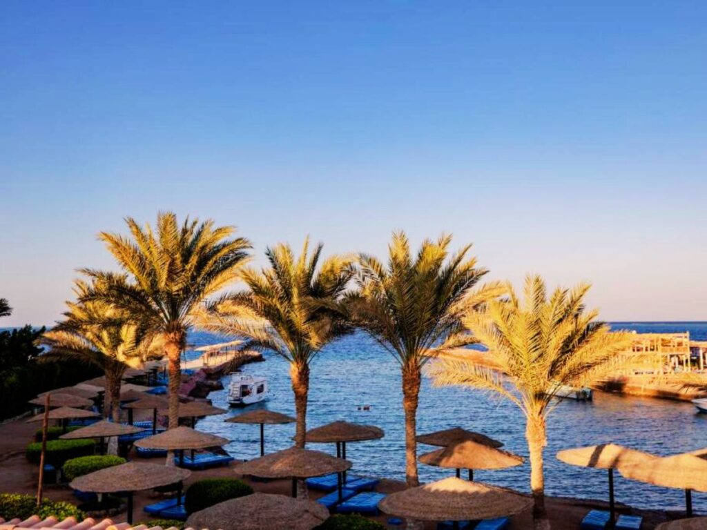 view of the beach and sea from the room in Sand Beach Hotel Hurghada