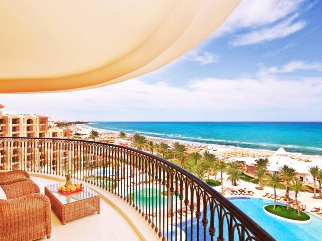 Balcony view to the sea and beach in Sousse, Tunisia