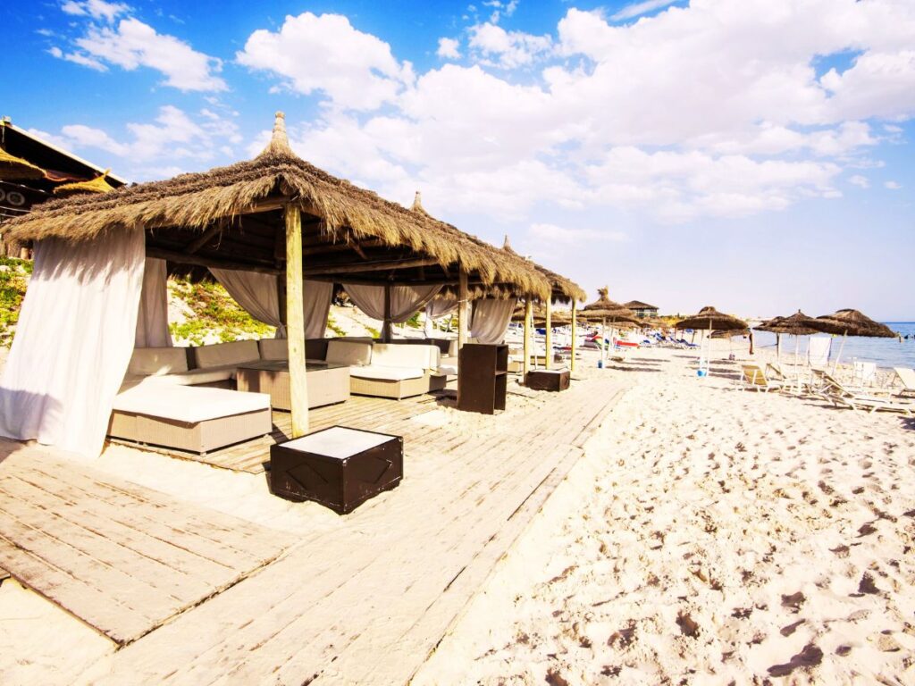 Beach sunbeds in Sousse Resort, Tunisia