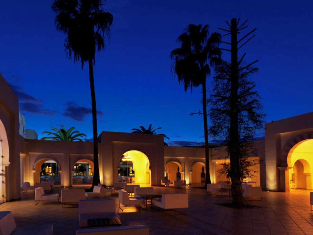 Night at the beach hotel terace in Sousse, Tunisia