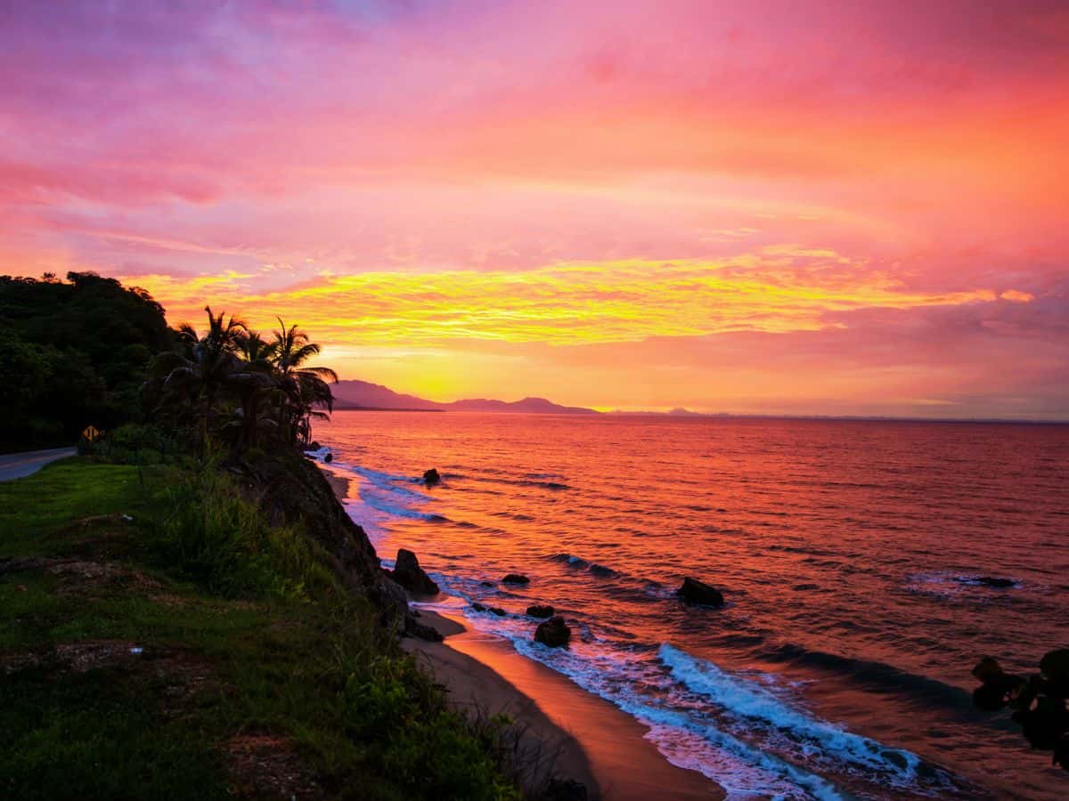 fire sunset in Santa Marta beach in Colombia