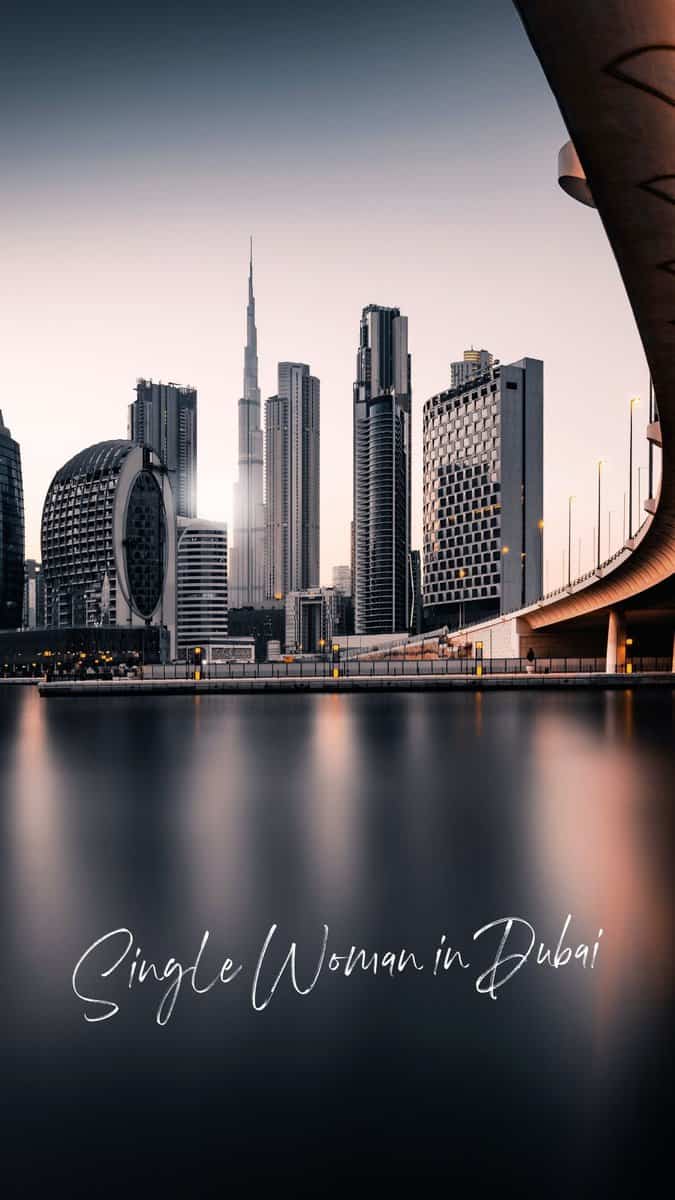 Single woman in Dubai Marina at sunrise